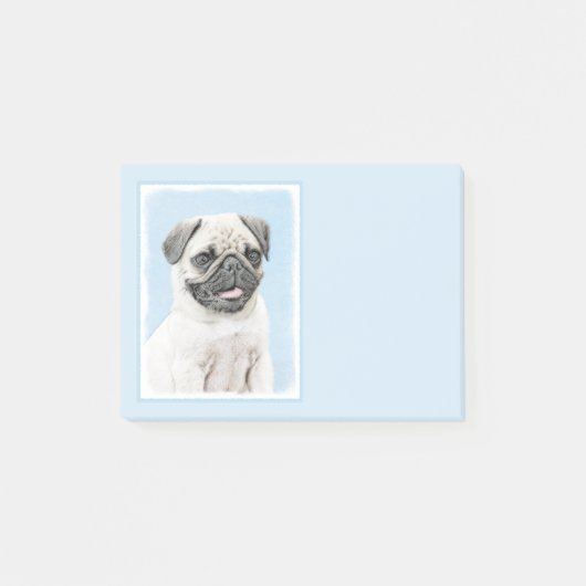 Mops Malerei - Niedliche Original Hunde Kunst Post-it Klebezettel (Vorderseite)