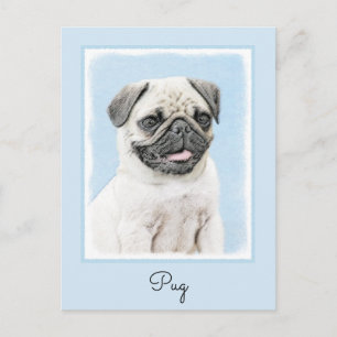 Mops Malerei - Niedliche Original Hunde Kunst Postkarte