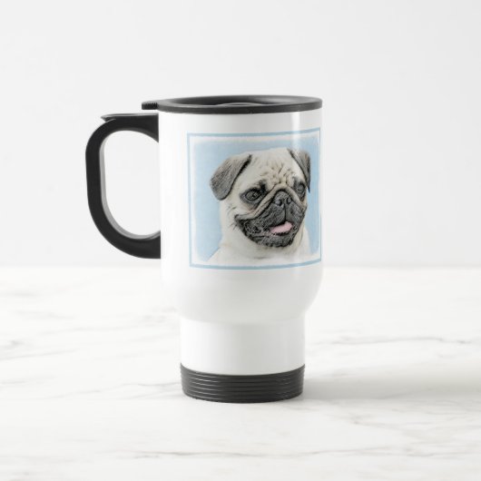 Mops Malerei - Niedliche Original Hunde Kunst Reisebecher (Links)