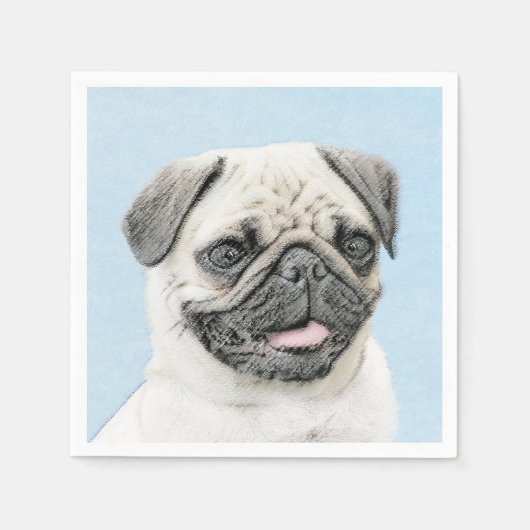 Mops Malerei - Niedliche Original Hunde Kunst Serviette (Vorderseite)