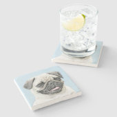 Mops Malerei - Niedliche Original Hunde Kunst Steinuntersetzer (Seitenansicht)