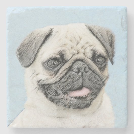 Mops Malerei - Niedliche Original Hunde Kunst Steinuntersetzer (Vorderseite)
