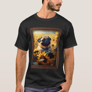 Mops Malerei Sonnenblumen Blume Mama Frauen Blumen T-Shirt