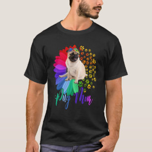 Mops Mama Ein halber Mops Sonnenblumen Hund Mutter T-Shirt