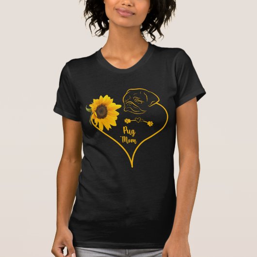 Mops Mama mit Sonnenblumen Mops Liebhaber Mutterta T-Shirt (Vorderseite)