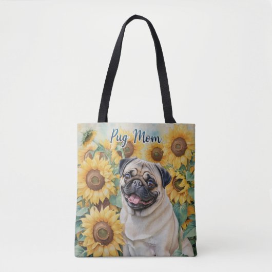 Mops Mama Sonnenblumen Umfassende Drucktasche Tasche (Vorderseite)