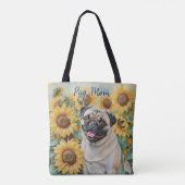 Mops Mama Sonnenblumen Umfassende Drucktasche Tasche (Rückseite)