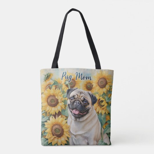 Mops Mama Sonnenblumen Umfassende Drucktasche Tasche (Rückseite)