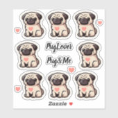 Mops&Me Set von Stickern Aufkleber (Blatt)