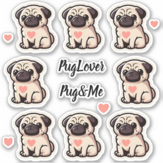 Mops&Me Set von Stickern Aufkleber