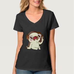 Mops Mehrschichten Frieden Entspannt Niedlich Ästh T-Shirt
