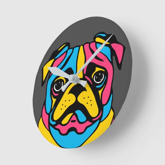 Mops mit 3 Tönen Runde Wanduhr (Winkel)