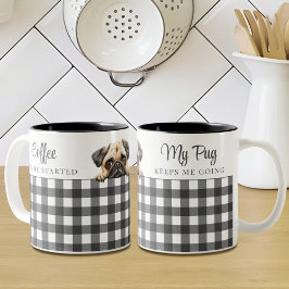 Mops mit Aquarellfarbe Dog Kariert Schwarz-weiß Zweifarbige Tasse