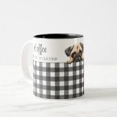 Mops mit Aquarellfarbe Dog Kariert Schwarz-weiß Zweifarbige Tasse (Vorderseite Links)