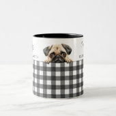 Mops mit Aquarellfarbe Dog Kariert Schwarz-weiß Zweifarbige Tasse (Mittel)