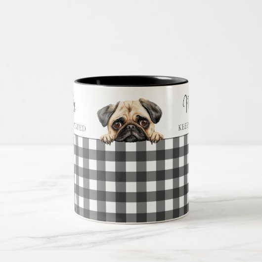 Mops mit Aquarellfarbe Dog Kariert Schwarz-weiß Zweifarbige Tasse (Mittel)