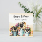 Mops mit Blume Geburtstagsfarbe (Stehend Vorderseite)