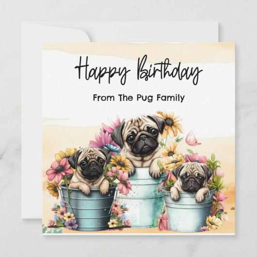 Mops mit Blume Geburtstagsfarbe (Vorderseite)