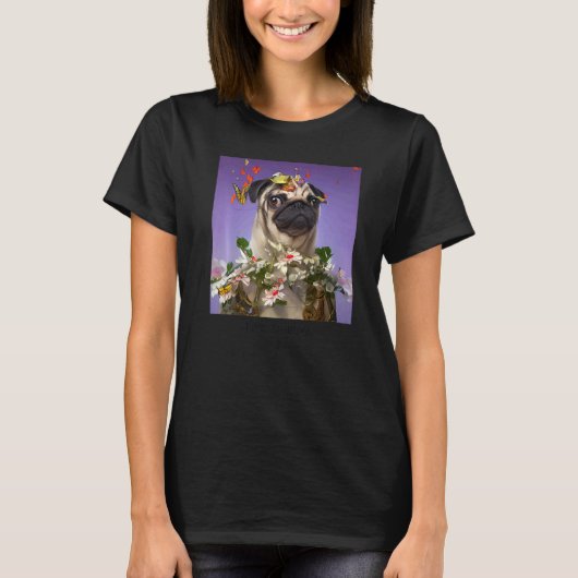 Mops mit Blumen T-Shirt (Vorderseite)