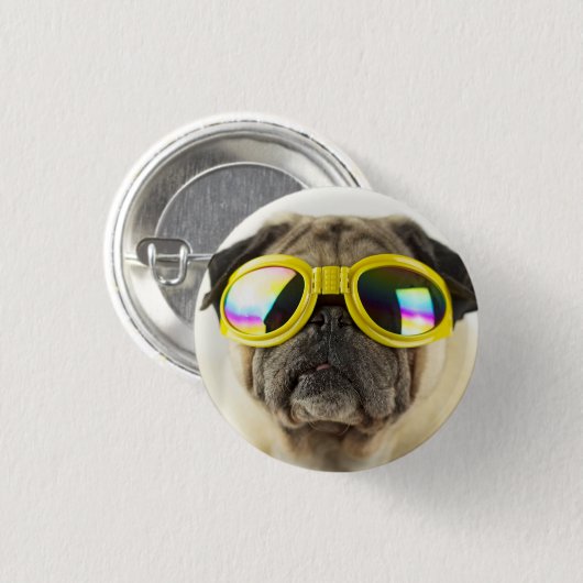 Mops mit Brille Button (Vorne & Hinten)