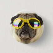 Mops mit Brille Button (Vorderseite)