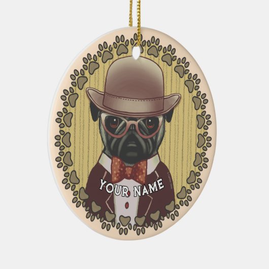 Mops mit Brille Keramik Ornament (Rechts)