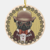 Mops mit Brille Keramik Ornament (Vorne)