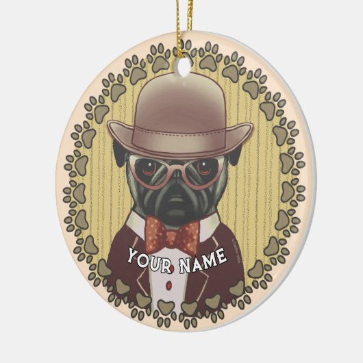 Mops mit Brille Keramik Ornament (Links)
