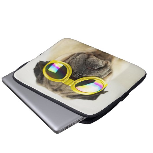 Mops mit Brille Laptopschutzhülle (Vorne Knopf)