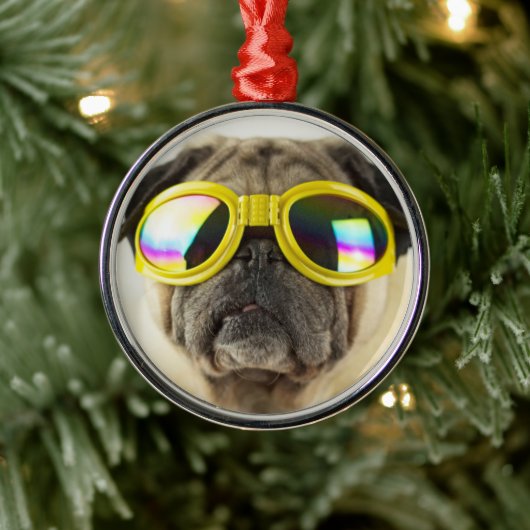 Mops mit Brille Ornament Aus Metall (Baum)