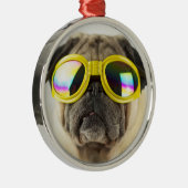 Mops mit Brille Ornament Aus Metall (Rechts)