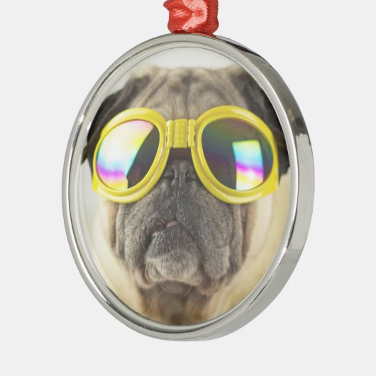 Mops mit Brille Ornament Aus Metall (Links)
