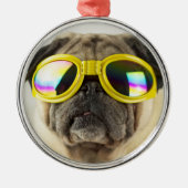 Mops mit Brille Ornament Aus Metall (Vorne)