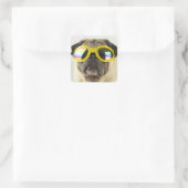 Mops mit Brille Quadratischer Aufkleber (Tasche)