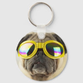 Mops mit Brille Schlüsselanhänger (Vorderseite)