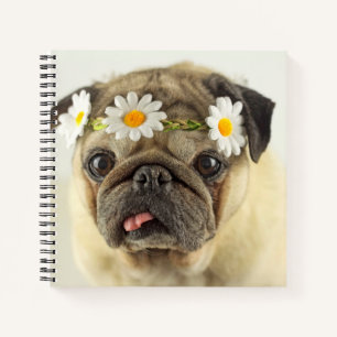 Mops mit Daisy Crown Notizblock