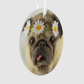 Mops mit Daisy Crown Ornament (Vorderseite)