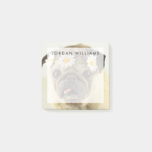 Mops mit Daisy Crown Post-it Klebezettel