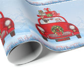 Mops mit dem Weihnachtsmann im Auto Geschenkpapier (Rolleneckpunkt)
