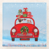 Mops mit dem Weihnachtsmann im Auto Glasuntersetzer (Vorderseite)