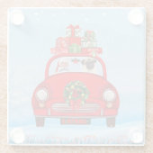 Mops mit dem Weihnachtsmann im Auto Glasuntersetzer (Rückseite)