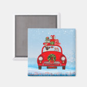 Mops mit dem Weihnachtsmann im Auto Magnet (Vorderseite/Rückseite)