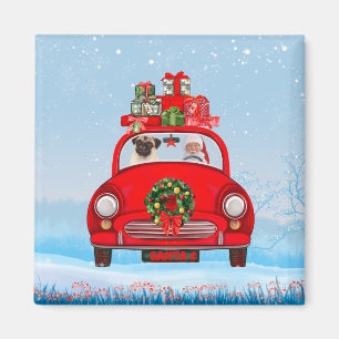 Mops mit dem Weihnachtsmann im Auto Magnet