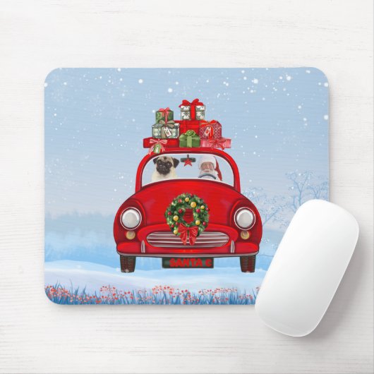 Mops mit dem Weihnachtsmann im Auto Mousepad (Mit Mouse)