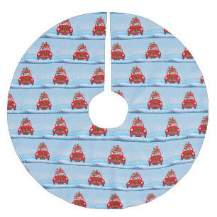 Mops mit dem Weihnachtsmann im Auto Polyester Weihnachtsbaumdecke