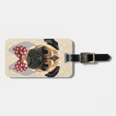 Mops mit der Krawatte "Rot und Weiß" Gepäckanhänger (Vorderseite horizontal)