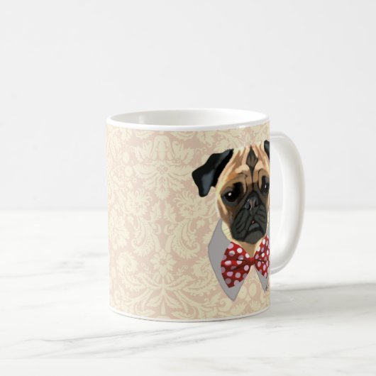 Mops mit der Krawatte "Rot und Weiß" Kaffeetasse (VorderseiteRechts)