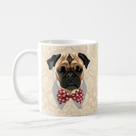 Mops mit der Krawatte "Rot und Weiß" Kaffeetasse (Links)