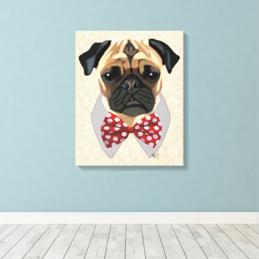 Mops mit der Krawatte "Rot und Weiß" Leinwanddruck (Insitu (Holzboden))