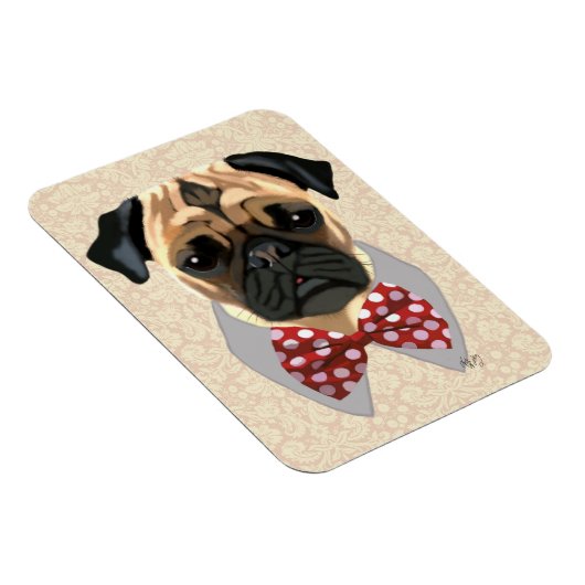 Mops mit der Krawatte "Rot und Weiß" Magnet (Rechte Seite)